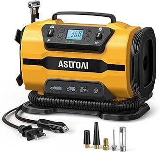 Tire Inflator Portable Air Compressor Pump 150PSI 12V DC/110V AC with Dual Metal Motors&LED Light, Automotive Car Accessories&Two Modes for Car, Bicycle Tires and Air Mattresses, Yellow