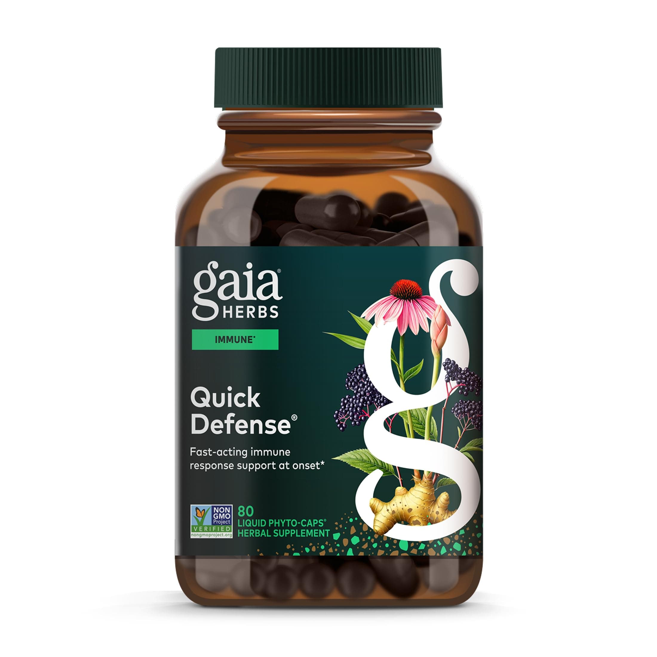 Quick Defense - Fast-Acting Immune Support Supplement for Use at Onset of Symptoms - with Echinacea, Black Elderberry, Ginger & Andrographis - 80 Vegan Liquid Phyto-Capsules (8-Day Supply)