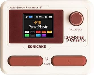 SONICAKE QME-10WH Pocket Master-Multi Effects Guitar Pedal with 9 Effects Modules 100 Drum Rhythms and Looper 100 Presets 20 Amp/Cab Electric Guitar Effects Processor OTG USB Audio Interface BT