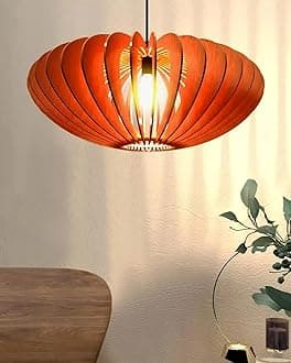 Homesake® Handcrafted Wooden Pendant lamp, Oval Curved Design Ceiling lamp,Hanging lamp Home decor Chandelier Light | E27 Bulb Included | Decoration for restaurants, Hotel, Home,Bedroom, Dining & Café