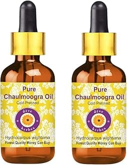 Deve Herbes Pure Chaulmoogra Oil (Hydnocarpus wightiana) with Glass Dropper | Cold Pressed | Natural | Undiluted | For Diluting Essential Oils | For Skin & Massage | Men & Women | 100ml X 2