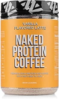 NAKED Vanilla Latte Protein Coffee - Premium Instant Coffee - Protein Shake, Iced Coffee, Protein Drinks, Delicious Keto Friendly and Gluten Free, 17 Servings