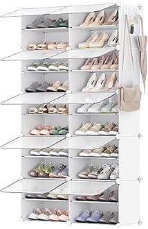 SONGMICS Shoe Rack Organizer, 10-Tier Shoe Storage Cabinet for Closet and Entryway, Holds 40 Pairs of Shoes, Adjustable, Cloud White and Trasparent ULPC035W01