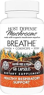 Host Defense Breathe* Capsules - Immune & Respiratory Support Mushroom Supplement - Herbal Lung Health Supplement with Chaga, Reishi & Cordyceps - 60 Capsules (30 Servings)*