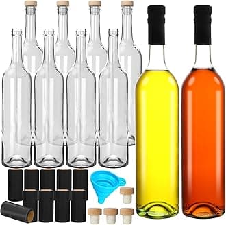 DHSBTLS 10 Pack 26 oz/ 750 ml Glass Bottles With Cork Lids & Seal Shrink Capsules Caps, Home Brewing & Juicing Bottles For Bordeaux Wine, Beverage, Sparkling Wine, Kefir, Decor