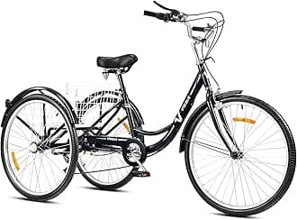 Viribus 24'' Adult Tricycle, 7 Speed Adult Trike 3 Wheel Cargo Bike with Basket & 205 kg Cap for Men Women Seniors, Adjustable Three Wheel Bike Cruiser Bicycle for Shopping Cycling Pedalling