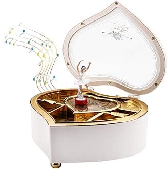 yarlung Ballerina Music Box for Mother's Day Gift, White Heart Rotating Dancing Girl Gift Box for Jewelry, Trinket, Keepsake Box, Birthday