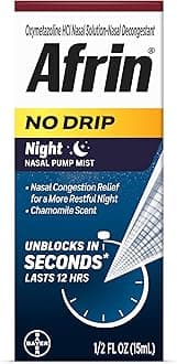 Afrin No Drip Night Pump Nasal Mist - Fast and Powerful Relief from Nasal Congestion, Chamomile, 0.5 Fl Oz (Pack of 1)