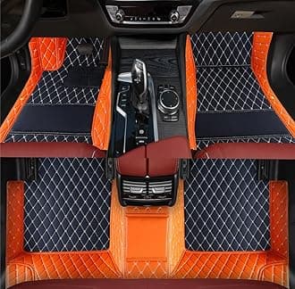 Custom Personalized Floor Mats for Cars，Luxury Full Coverage All Weather Car Floor Mats，Anti-Slip Leather Car Mat Set ，Custom Floor Mats for 99% of Cars, Trucks & SUVs (3D Orange and Black)