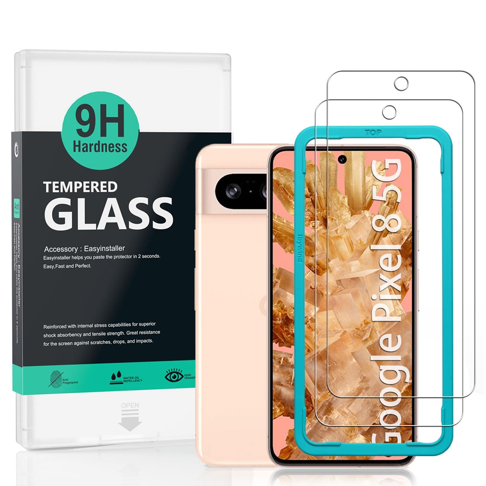 Screen Protector For Google Pixel 8 5G 6.2"[2 Pack],9H Hardness Tempered Glass,Easy to Install