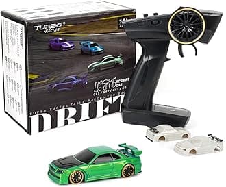 Turbo Racing 1:76 Scale Drift RC Car, Table Racing 2.4GHZ Remote Control Mini Model Car with Gyro Full Proportional RTR for Adults Toys (C64-Green)