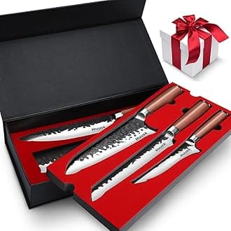 Huusk Japanese Chef Knife Set 6 pcs, Kitchen Knives with Hand-forged High Carbon Steel Blade, Sharp Cooking Knife Set with Ergonomic Wood Handle, Professional Kitchen Knives Sets, Gift Idea for Men