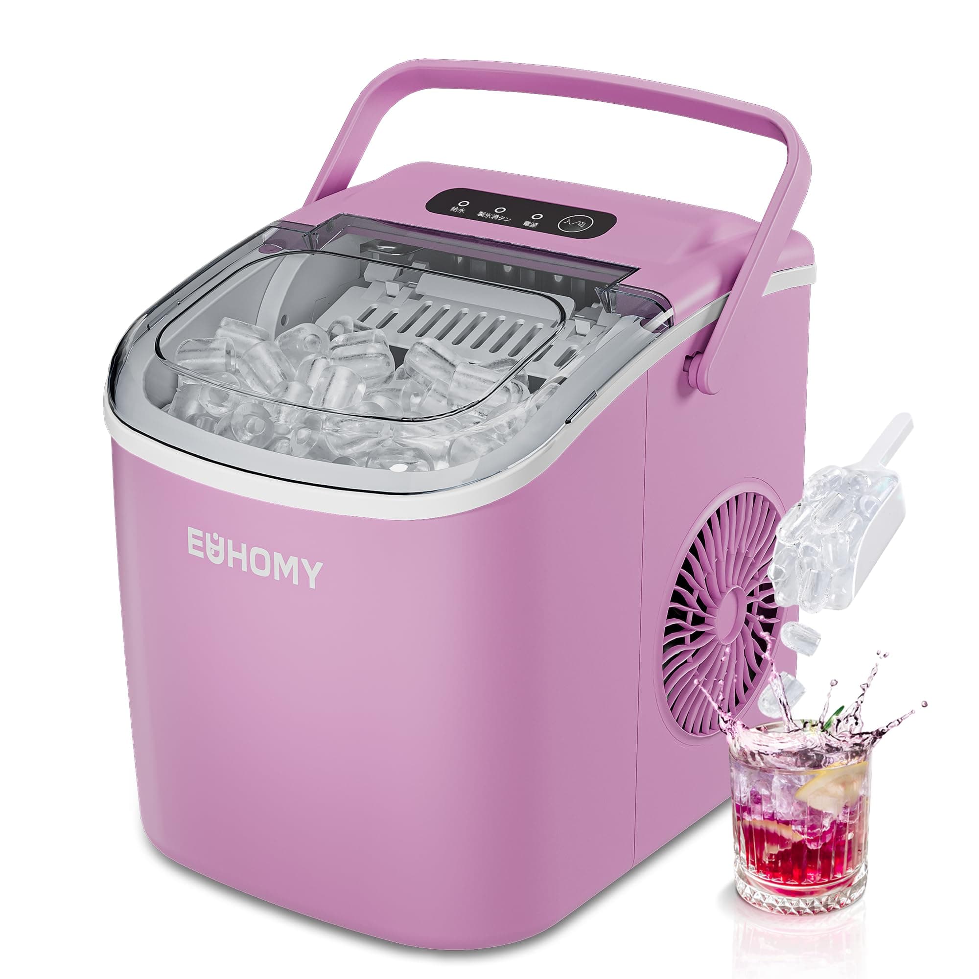 EUHOMY Ice Maker Household 【High-Speed Ice Making Automatic Cleaning Function】Compact with Handle Japanese Panel Ice Basket Small Mini Ice Maker Large Capacity Water Tank Transparent Window Easy to