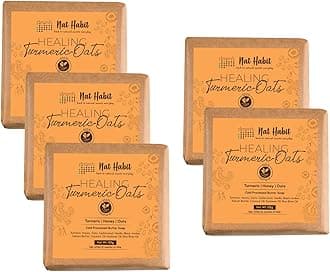Nat Habit Healing Turmeric-Oats Bath Soap With Ayurvedic Cold Processed For Scar Reduction, Gentle Exfoliation, Tan Removal & Cleansing (125g x 5)