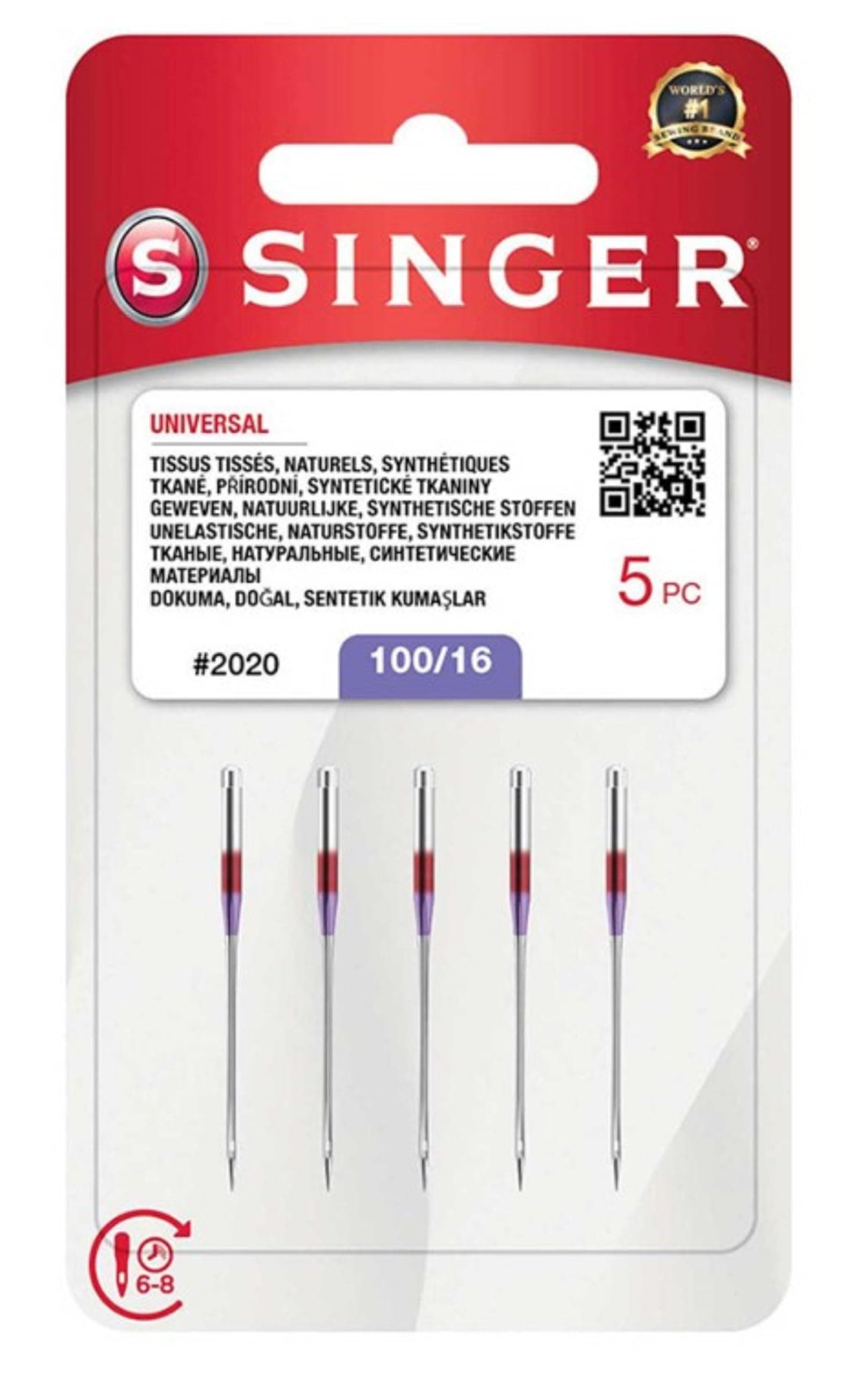 SINGER 04741 Regular Point Needles, Size 100/16, 5 Count