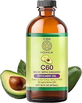 C60 Power C60 in Organic Avocado Oil - Natural Wellness & Antioxidant Support for Men & Women, 99.99% Pure Carbon Fullerenes, Promotes Energy, Mental Clarity, & Stamina - 16 fl oz Bottle