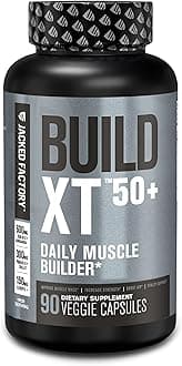 Jacked Factory Build-XT 50+ Daily Muscle Builder - Muscle Recovery Supplement & Muscle Builder for Men and Women with KSM-66 Ashwagandha, Primavie Shilajit, ElevATP, & Astragin - 90 Count