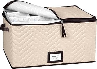 Stemware Storage Case for Wine Glasses and Glassware - Holds 12 Glasses - Wine Glass Box Protects Champagne Flutes and Fine China - Durable Quilted Microfiber Bin with Dividers and Carry Handles