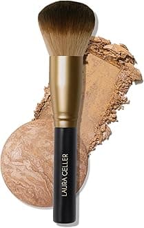 – LAURA GELLER Full Face Powder Makeup Brush with Wooden Handle in Midnight Black – Foundation, Setting Powder, Blush, Bronzer, Highlighter and Luminizers – Sheer, Even Application and Blending Makeup
