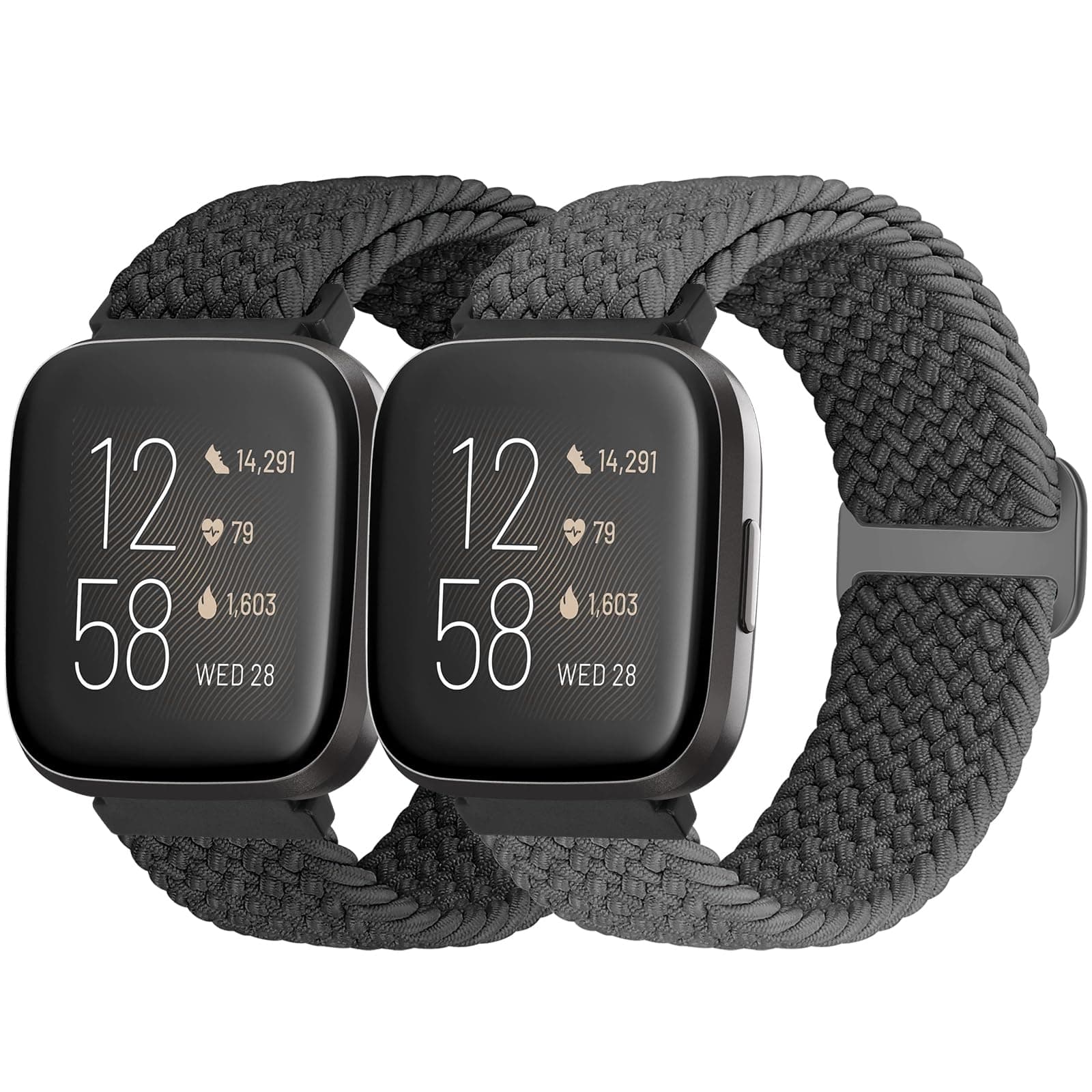 Braided Strap Compatible for Fitbit Versa 2/Versa Lite/Versa SE, 2 Pack Adjustable Elastic Nylon Sport Watch Band for Women Men