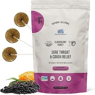 MommaBear Natural Sore Throat Care Lollipops – Elderberry & Honey Kids Cough Lollipops – Organic Sick Essentials Lolli Treats, No Artificial Additives – Tightly Sealed for Freshness (10 Pack)