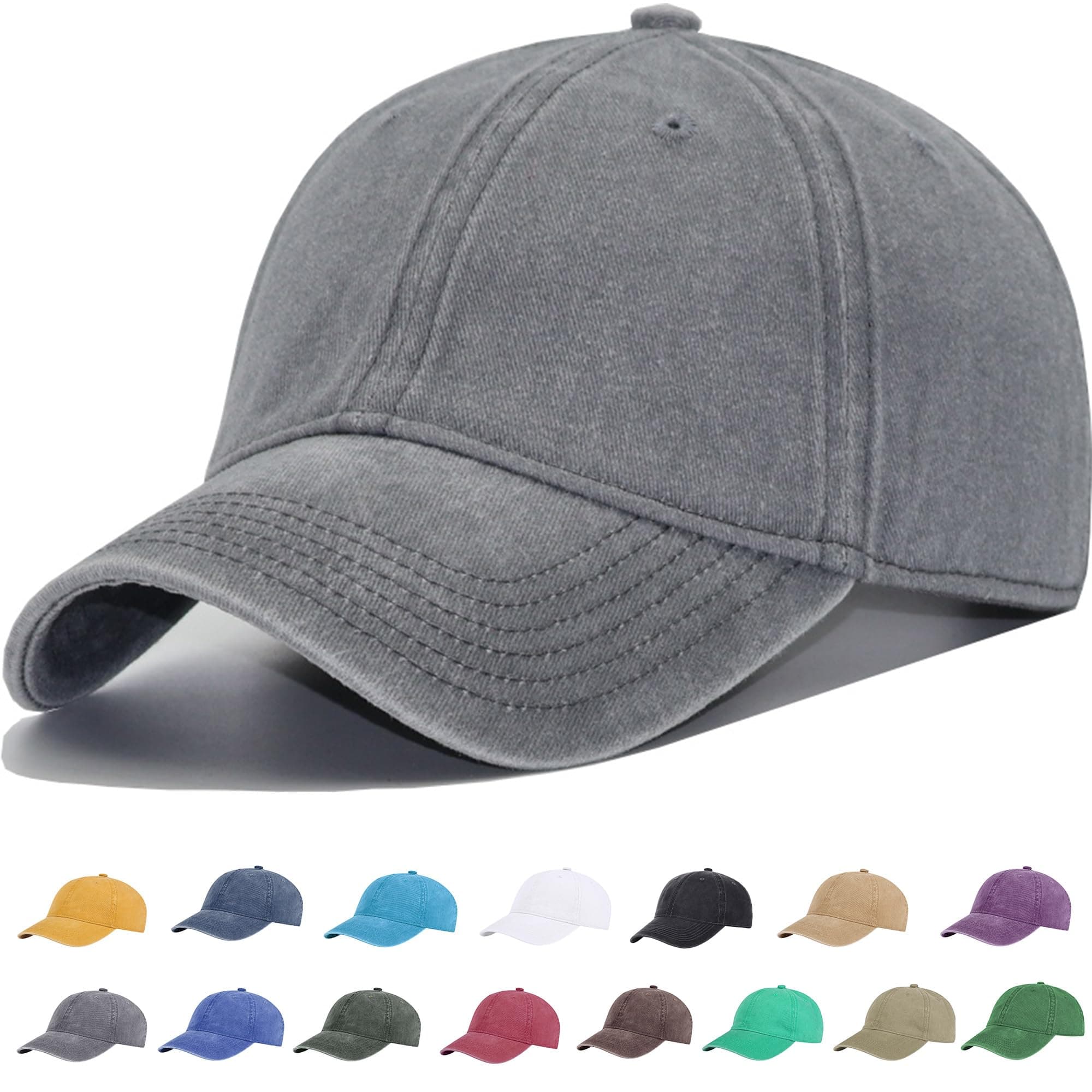 Vintage Washed Cotton Plain Baseball Caps Adjustable Unstructured Soft Blank Casual Dad Ball Hats for Men Women, M-XXL