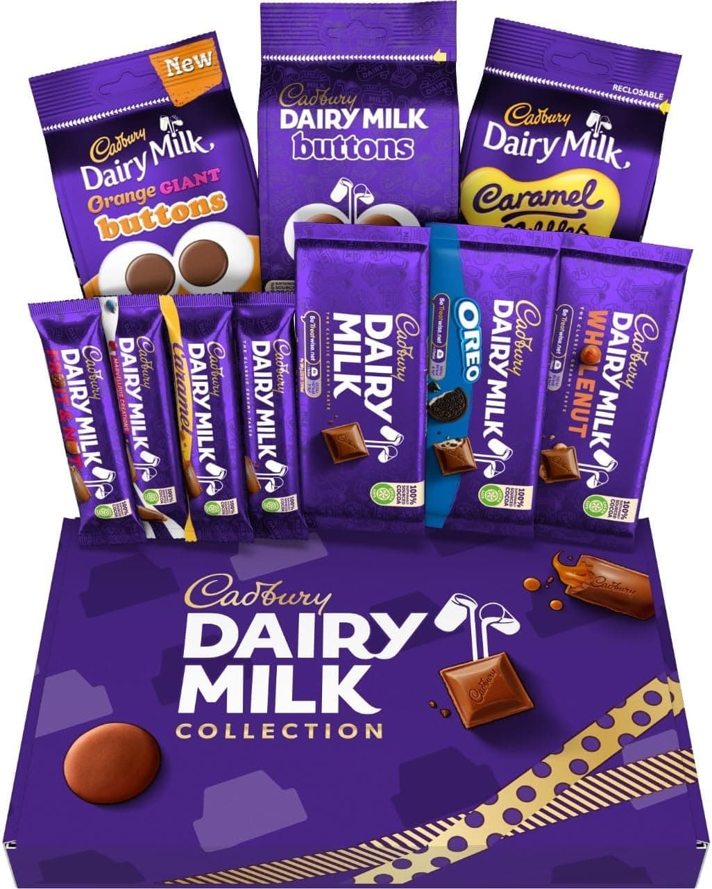 Dairy Milk Big Night In Deluxe Hamper, Includes 10 Assorted Chocolate Bars and Bags, Great for Gifting, 836 g (Pack of 1)