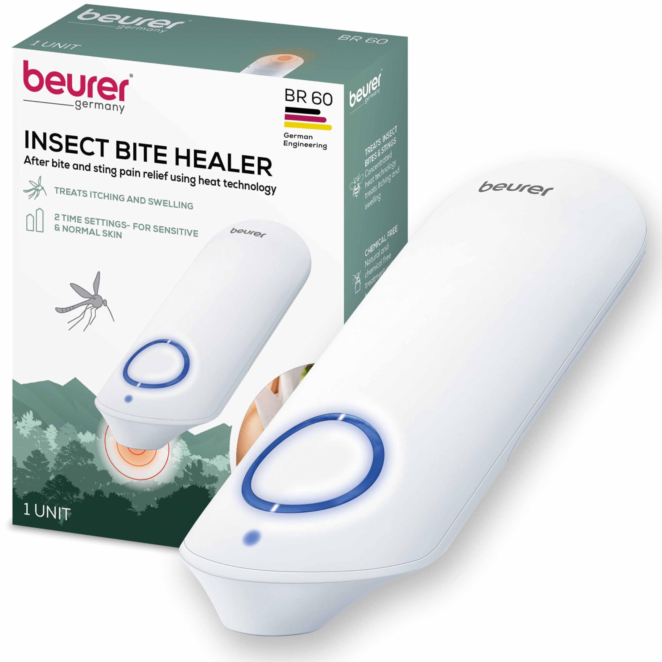 Beurer BR60 Insect Sting and Bite Relief, Bug Bite Healer for Chemical-Free Treatment of Insect Bites, Non-Toxic Natural Relief from Itching and Swelling, for Mosquito Bites