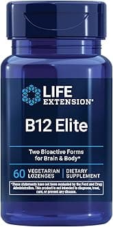 Life Extension B12 Elite, adenosylcobalamin, methylcobalamin, Two Active Forms for Brain Health & Dopamine Production, Non-GMO, Gluten-Free, Vegetarian, 60 lozenges