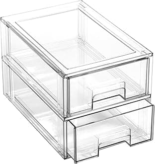 Stackable Storage Drawers, Small - 2 Pack, Clear | THE CRATE COLLECTION | Storage Bins With Drawers | Bathroom Organizers | Under Sink Organizer | Vanity Cabinet Home Organization