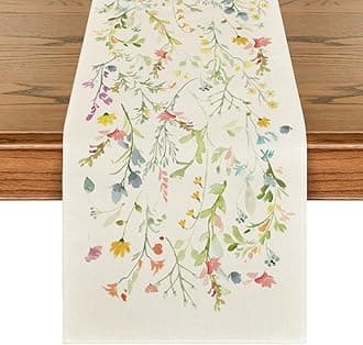 Wildflowers Bloom Flowers Spring Table Runner, Seasonal Summer Floral Kitchen Dining Table Decoration for Home Party Decor 13x72 Inch