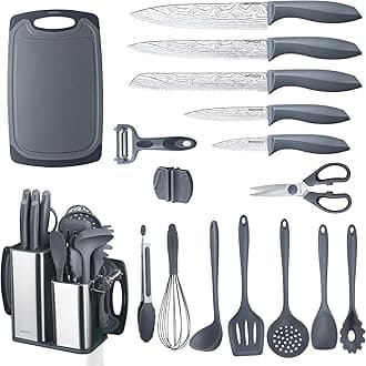 RAXCO Kitchen Set,7-Piece Cooking Utensils,5-Piece Kitchen Gadgets,6-Piece Knife set,Gray