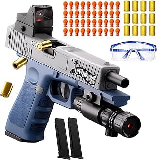 Soft Bullet Toys Gun Pistol, Automatic Continuously Empty Shell Ejecting Toy Gun, 40 Soft Foam Bullets, 2 Magazines, Pistol Education Model Toys (Glock Shark)