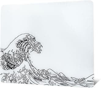 XVX Glass Gaming Mouse Pad, White Kanagawa Hard Mousepads for Gaming,Professional Large Mouse Mat 410mm*310mm, Special Glass Surface with Improved Precision and Speed