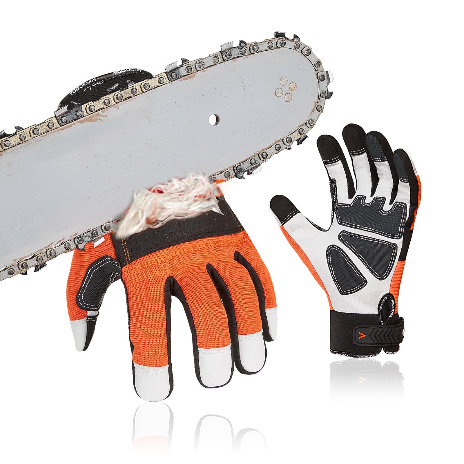 Vgo... 1Pair Chainsaw Gloves, 12-Layer Chainsaw Protection on Left Hand Back,Goat leather Work Gloves, Mechanic Gloves
