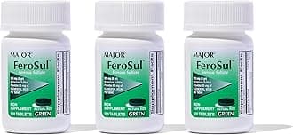 Ferosul - Ferrous Sulfate 325mg Tablets with 65mg of Elemental Iron - Iron Supplement for Women, Men - Green - 100 Count (3 Pack)