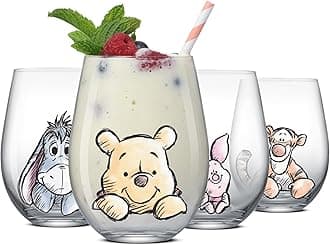 Winnie the Pooh 19 Oz Glass Tumblers, Set of 4 Stemless Kitchen Cups, Gift for Adults