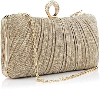 YYWWomens Golden Evening Clutch Purse Glitter Handbag Pleated Evening Bag for Bridal Wedding Party