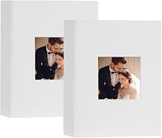 Artmag Mini Photo Album 4x6 50 Pockets 2 Pack, Linen Cover with Front Window Album Each Holds 52 Vertical Photos for Family Wedding Baby Children (White)