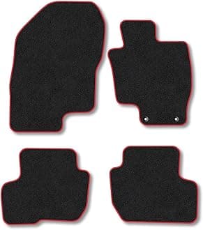 Mitsubishi Outlander (2014-2021) PHEV Premium Car Mats Accessories Tufted-Pile Carpet Red Trim Tailored Fit Non-Slip Accessory Floor Mats Compatible Full Front & Rear Set Full Coverage with Clips