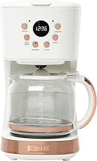 HADEN Coffee Machine, 12 Cup Programmable Drip Coffee Maker with Auto Shut-Off Function and Reusable Washable Water Filter, Ivory & Copper