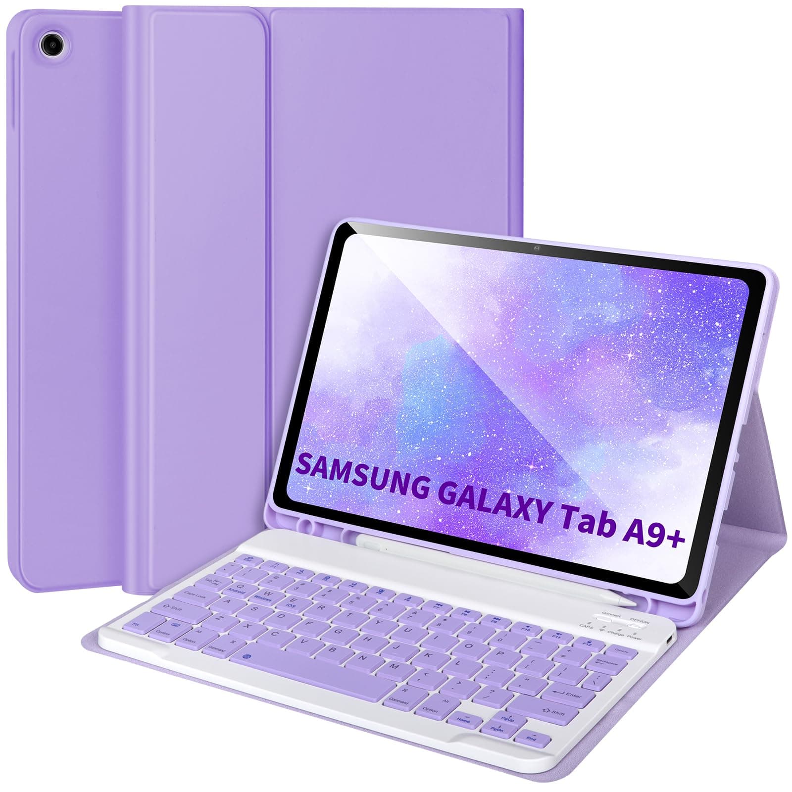 Keyboard Case for Samsung Galaxy Tab A9+/Plus 11’’ 2023(SM-X210/X216/X218),Case with Keyboard for Samsung Tab A9+ with S Pen Holder,Detachable Bluetooth Keyboard for Galaxy A9 Auto Wake/Sleep,Purple