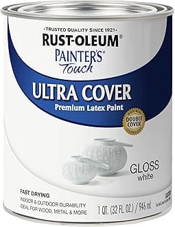 Rust-Oleum 1992502 Painter's Touch Latex Paint, Gloss White 32 Fl Oz, 1 Quarts (Pack of 1)