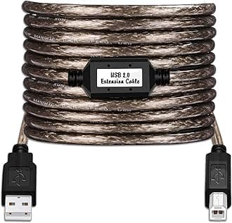 LDKCOK Active USB 2.0 Printer Cable 50ft - A-Male to B-Male High Speed Printer/Scanner/Repeater Cable for HP, Canon, Lexmark, Epson, Dell, Samsung etc (50FT/15M)