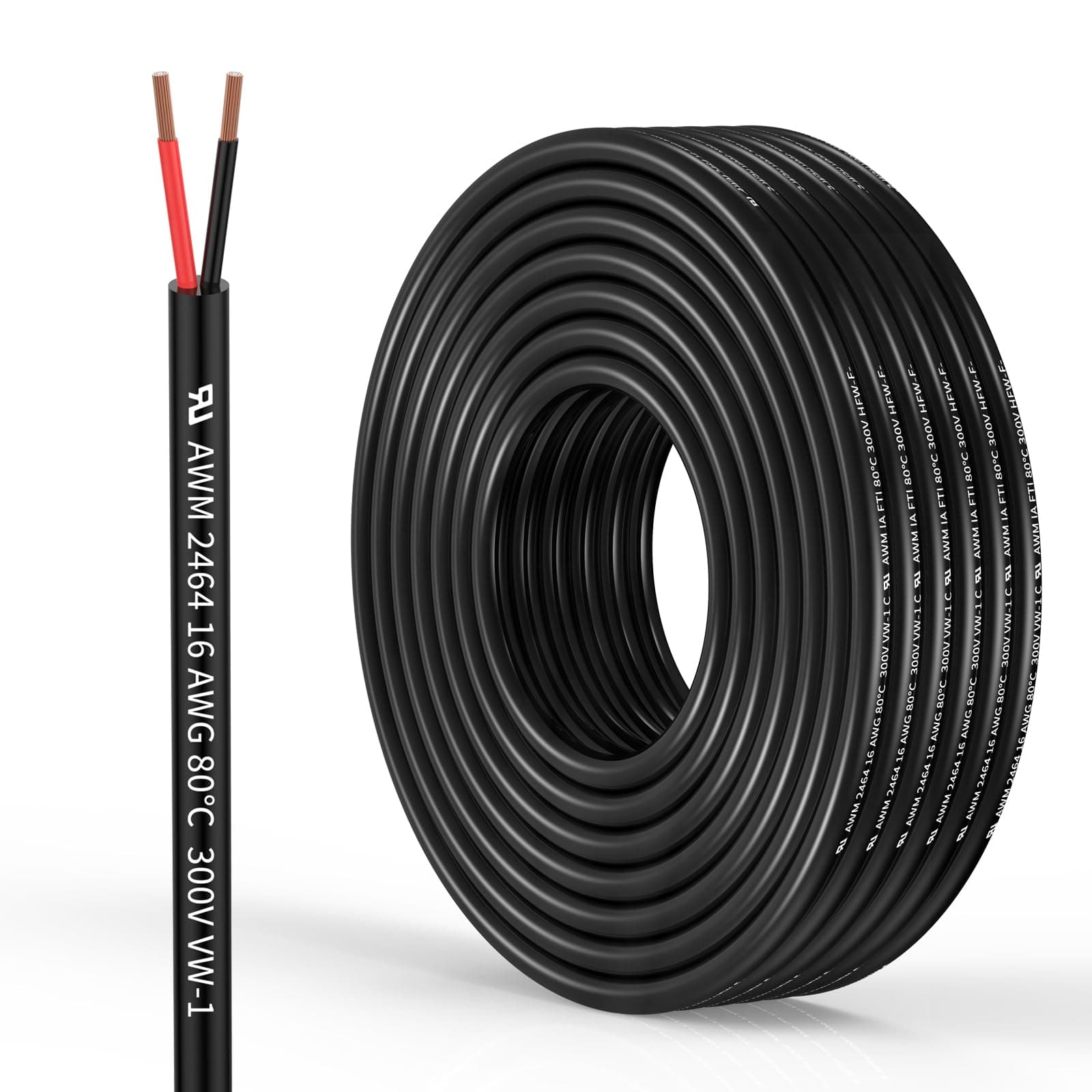 16 Gauge 2 Conductor Electrical Wire 16AWG Electrical Wire Stranded PVC Cord Oxygen-free copper Cable 100FT/30.5M Flexible Low Voltage LED Cable for LED Strips Lamps Lighting Automotive(16/2AWG-100FT)