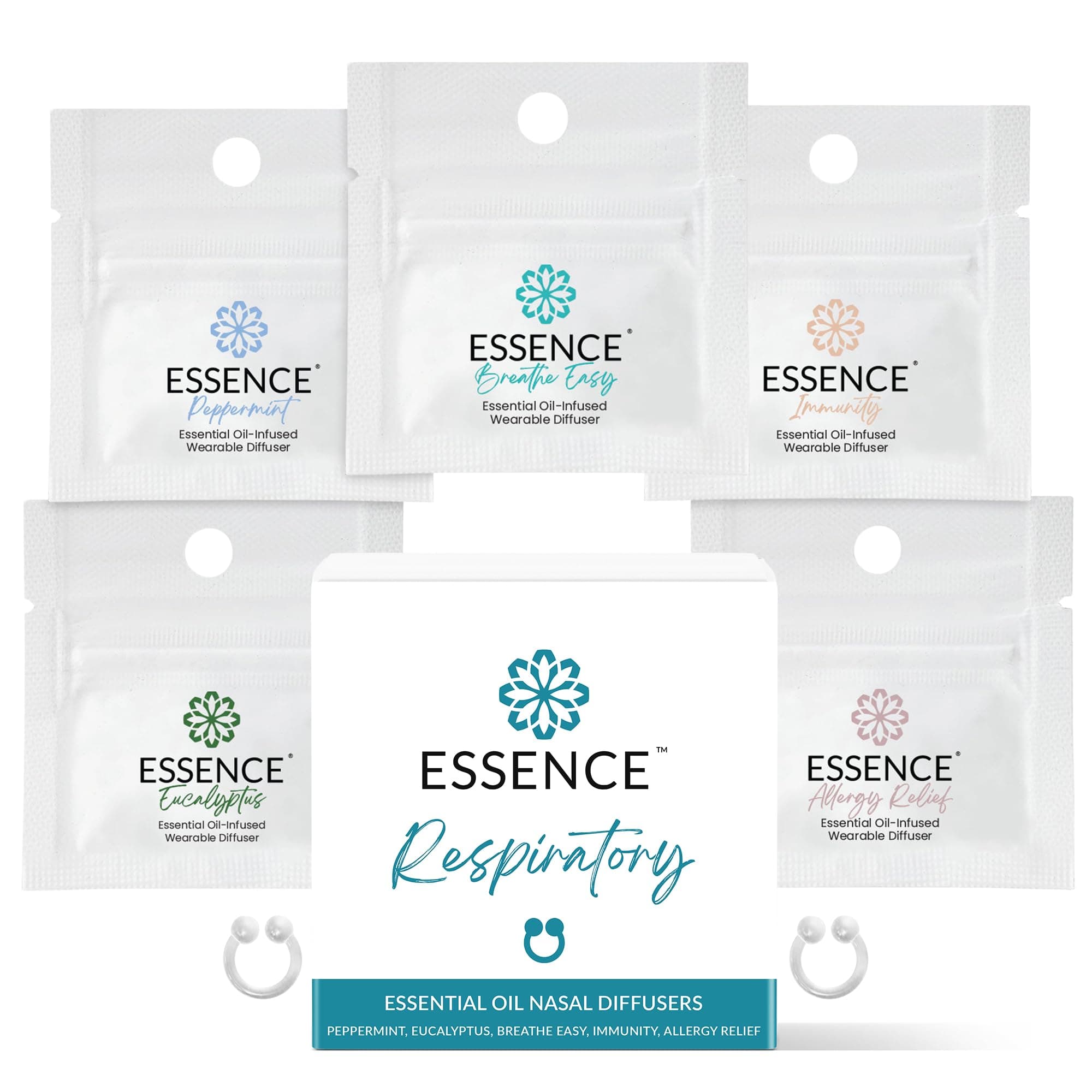Essence Nasal Diffuser | Essential Oil Ring | Silicone Nose Inhaler Bundle Pack (Respiratory)
