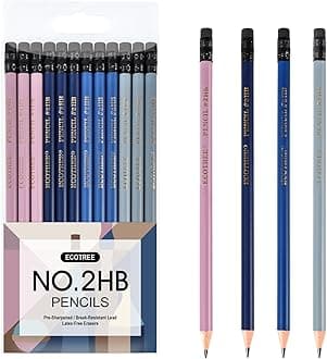 ECOTREE Pencils #2 Pre-Sharpened Pencils for Kids Number 2 Pencil with Erasers for School, Writing, 12 Count