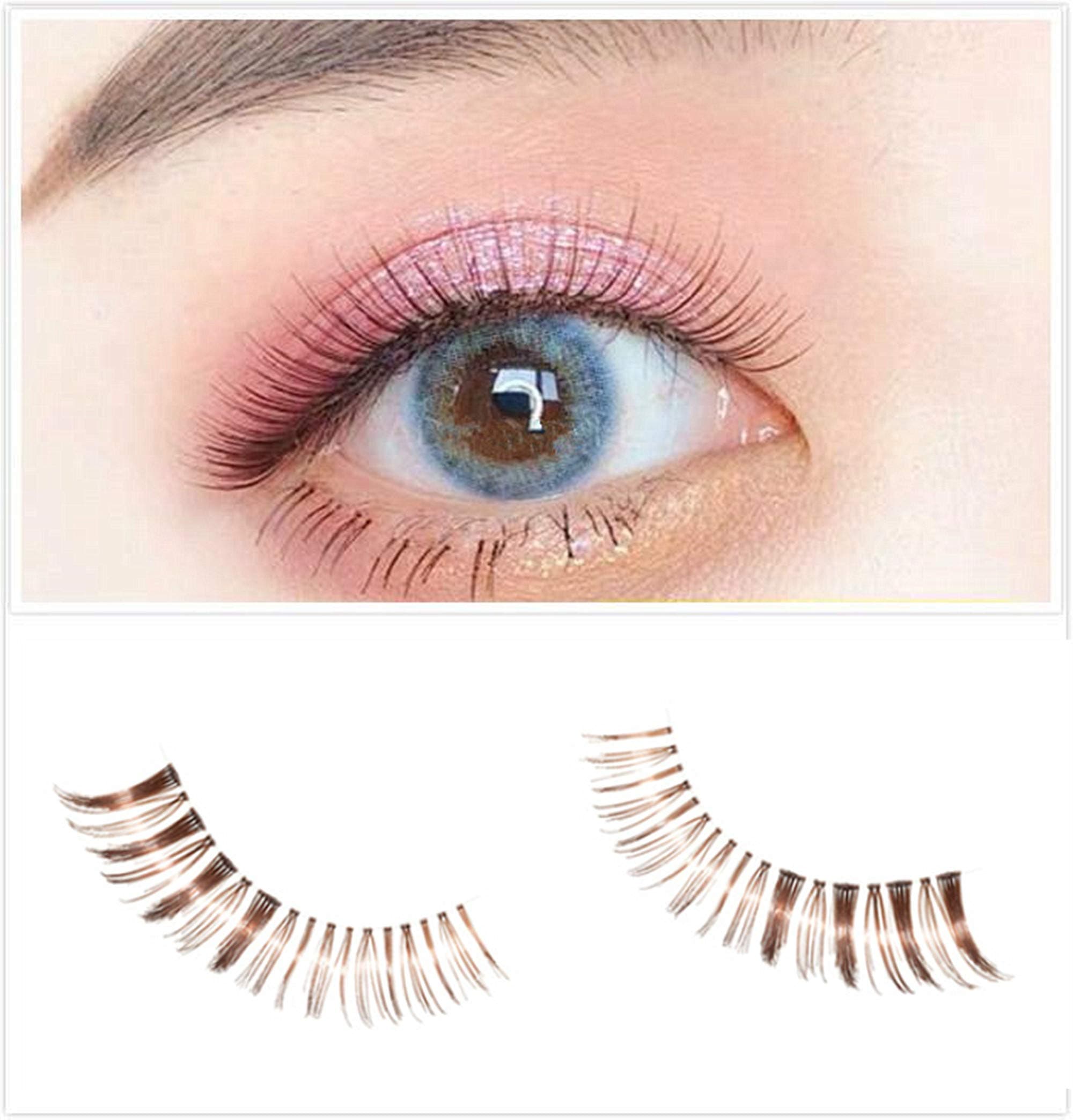 Dorisue Natural false eyelashes Brown Eyelashes 3D Light Color False Eyelashes Short Handmade lashes wispies Natural False Eyelashes Eye Makeup Fake Eyelashes 5 Pairs eyelashes pack