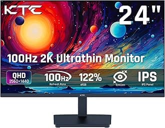 KTC 24 Inch QHD 100Hz Computer Monitor IPS 2K, 1300:1 Contrast, Anti-Blue Light Screen, 122% sRGB, FreeSync & G-Sync Compatible, HDMI2.0 & Display Port 1.4, PC Monitor for Gaming Office Work H24T27