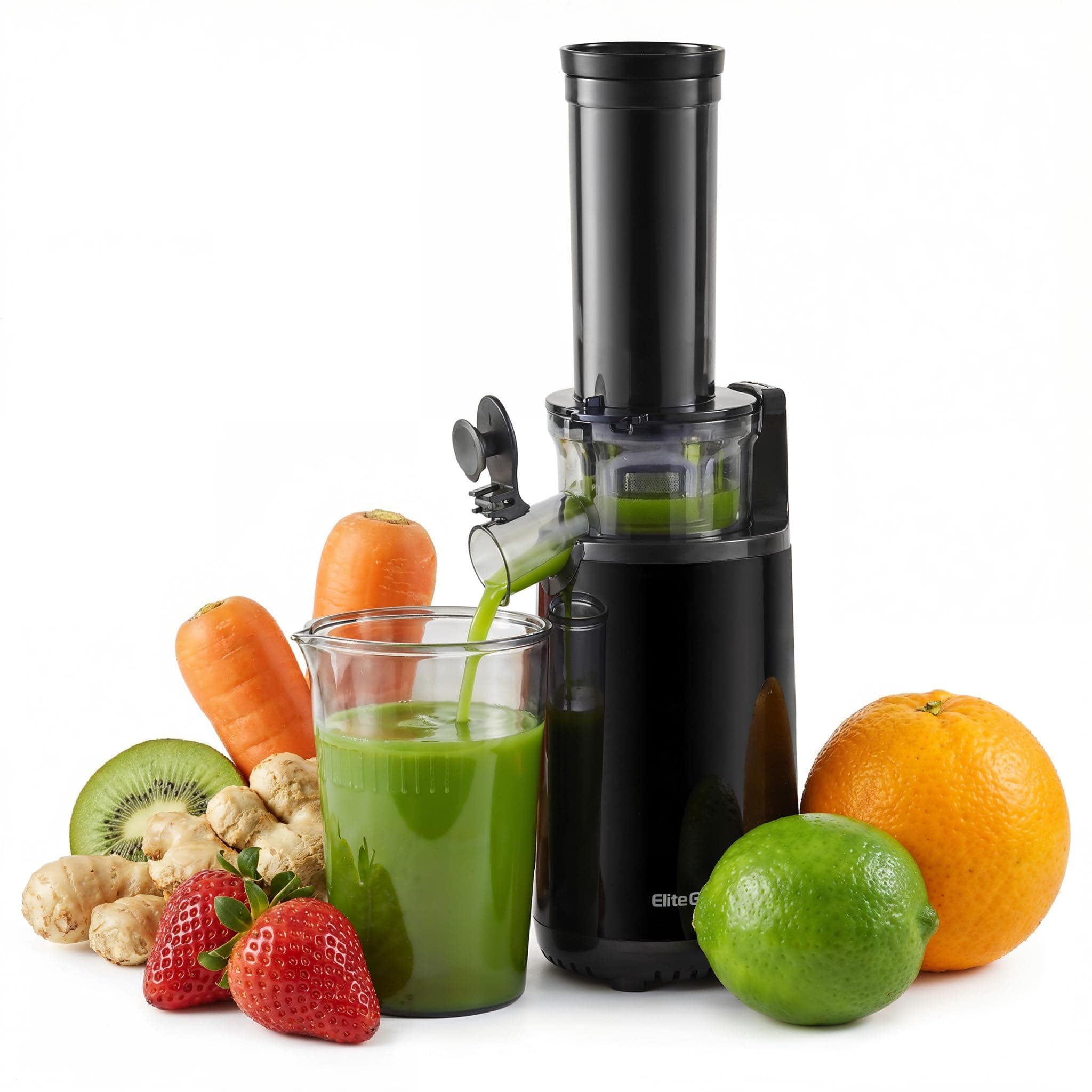 Elite Gourmet - EJX600 compact and small space-saving slow chewing, cold pressed juice extractor, nutrient and vitamin dense, easy to clean
